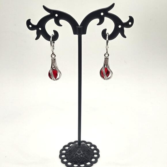 925 Silver Earrings Teardrop W/ Lab red Ruby Pendants Fashion Birthday Gift NEW! - Picture 2 of 6